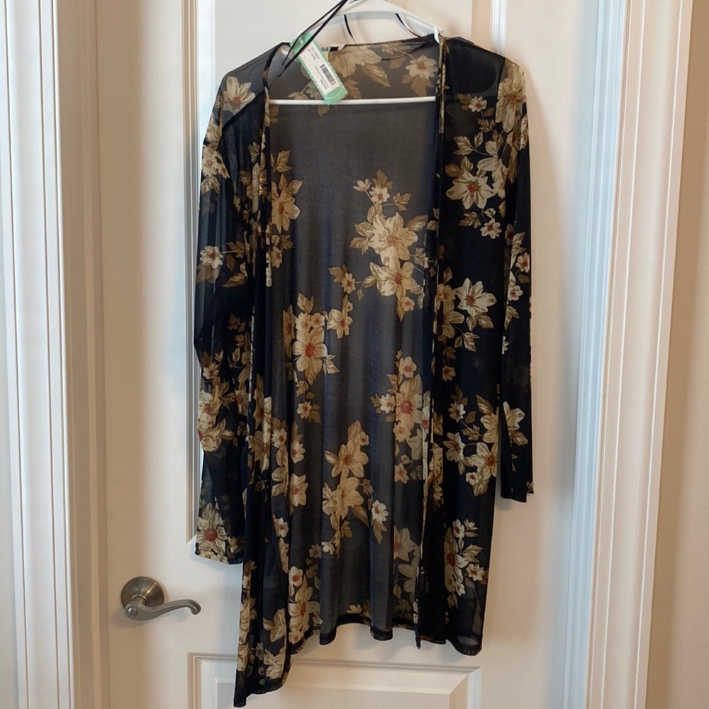 Black floral, sheer long jacket/cover up